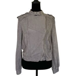 BlankNYC Womens Faux Suede Moto Jacket Grey Size‎ XS Classic Contemporary